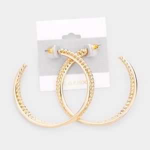 14K Gold Filled Large Textured Open Hoop Earrings